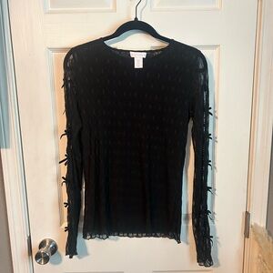 House of Harlow 1960 Black Sheer Long-Sleeve Knit Top with Side Ties